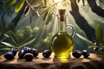 olive oil, generated by artificial intelligence - obrazy, fototapety, plakaty