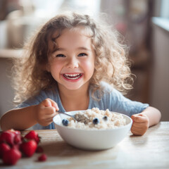 Morning Magic: Child's Grin Lights Up Oatmeal Moments