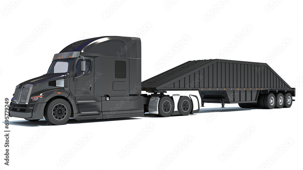 Canvas Prints Heavy Truck with Bottom Dump Trailer 3D rendering on white background