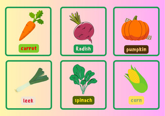 Vegetables flash cards