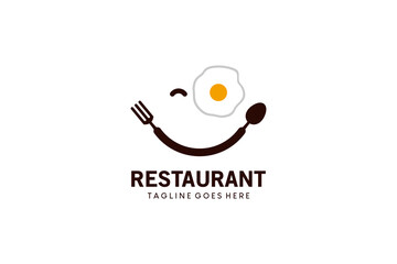 Fototapeta premium Sweet smile restaurant logo with spoon and fork symbol