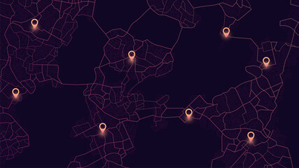 The path from a points to the intended goals, destinations, signs. roads throughout map. Navigation mapping technology for obtaining data on distance and turns of the path. location tracks dashboard - obrazy, fototapety, plakaty