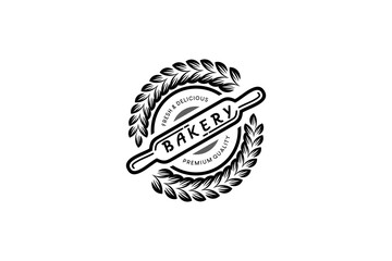 Black and white bakery logo design template, retro cake catering vector symbol