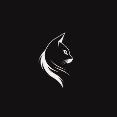 Dark Minimalist Cat Logo Design: Strong Geometric Shape with Precise Alignment