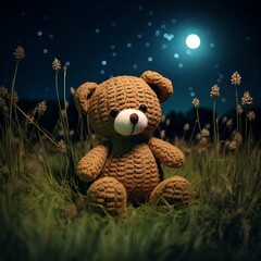 Starry Night Over the Meadow with Teddy