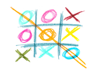 Photo grunge hand draw, scribble hatching, colorful  tic tac toe XO game, wax pastel, crayon isolated on white, clipping path