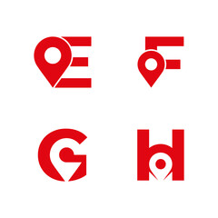 Letter E F G H logo with location icon. E F G H pointer logo template, gps logo initials