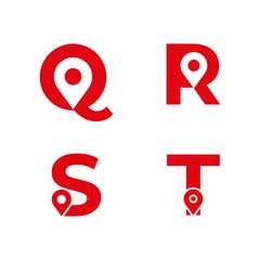 Letter Q R S T logo with location icon. Q R S T pointer logo template, gps logo initials