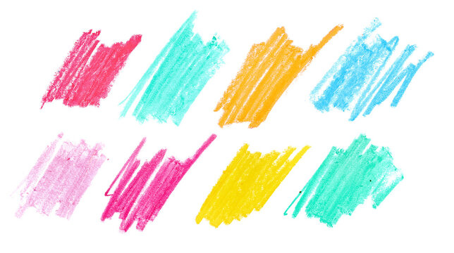 Set photo grunge hand draw, scribble colorful hatching, palette wax pastel, crayon isolated on white, clipping path