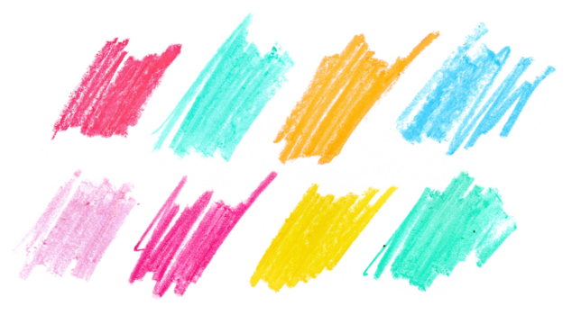 Set photo grunge hand draw, scribble colorful hatching, palette wax pastel, crayon isolated on white, clipping path