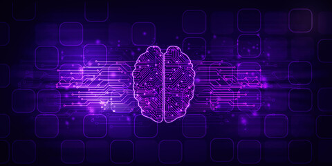 2d illustration Concept of thinking, background with brain, Abstract Artificial intelligence. Technology web background
