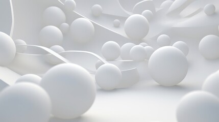 Beautiful luxury creative 3D modern abstract light background consisting of white balls and spheres with light digital effect, copy space.