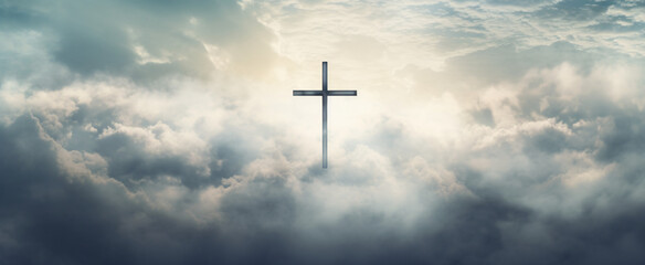 Cross in clouds symbol of the death and resurrection - obrazy, fototapety, plakaty