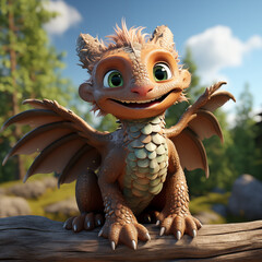 Cute baby dragon 3d cartoon style