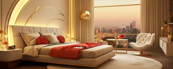Zelfklevend Fotobehang luxurious bed room decoration © Poulami