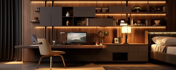 luxurious living room decoration with work space