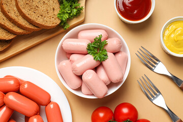 Mini sausage, concept of tasty meat food