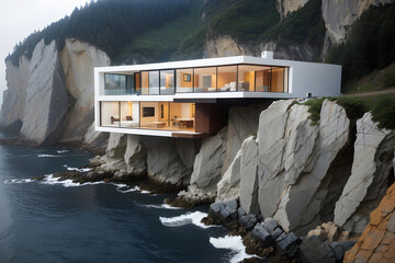 minimalist house on a cliff