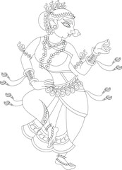 Lord's Servant, Gopika, or Sevika, have drawn in Indian folk art, Kalamkari style. Pattachitra from Osiasha, India. for textile printing, logo, and wallpaper.