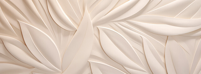 Cream white geometric floral leaves 3d special effect wall texture, floral background illustration banner. Graphic resource elegant abstract leaf texture panorama. Feminine curvy leaves design by Vita