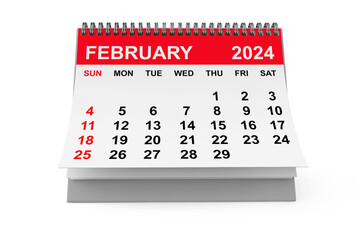 2024 Year February Calendar. 3d rendering