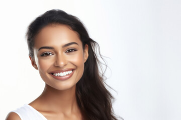 Fototapeta premium Young and beautiful indian woman smiling on white background.
