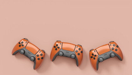 Realistic red video game joysticks or gamepads on red background