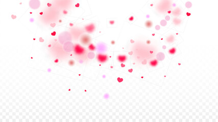 Hearts Confetti Falling Background. St. Valentine's Day pattern. Romantic Scattered Hearts Design Element. Love. Sweet Moment. Gift. Cute Element of Design for Sales or Celebration.