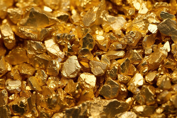 Closeup A pile miniature a lot of golden ore texture background. Generative AI