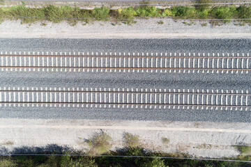 drone aerial top view of a high speed railway viaduct. Galicia, Spain.