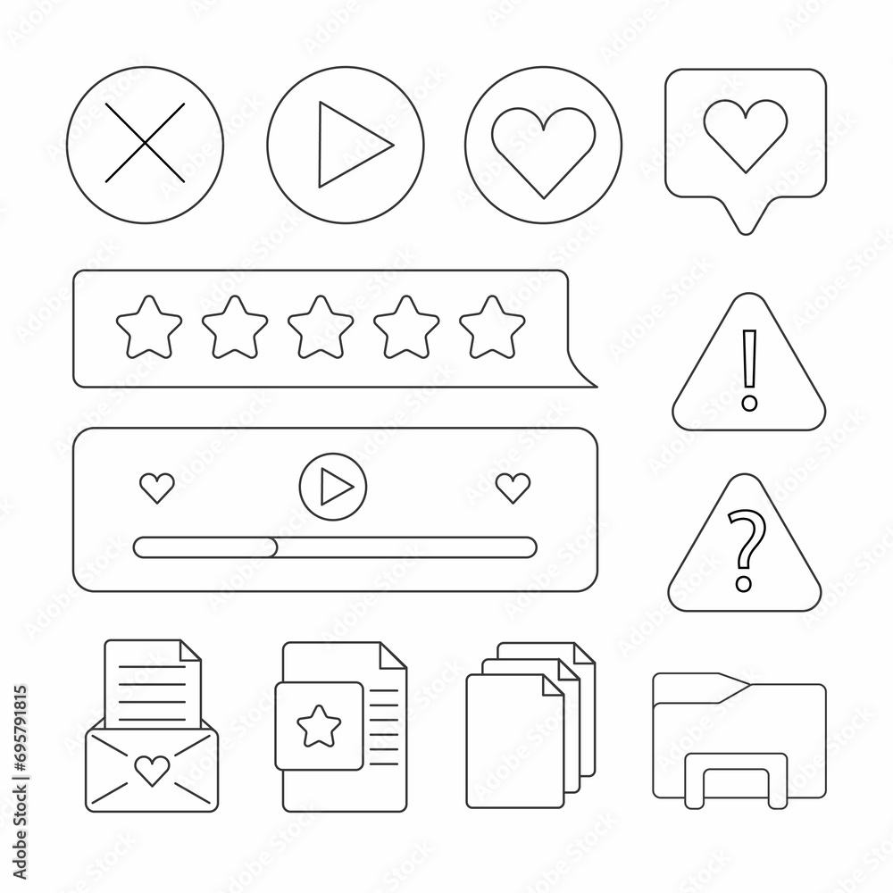 Poster 90s retro vaporwave old desktop user interface elements. doodle style. cute nostalgic computer ui, v