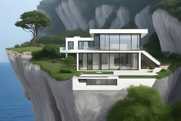 minimalist house on a cliff