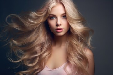 Fototapeta premium Beauty girl with long shiny hair, glowing skin and voluminous haircut.