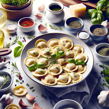 Ragusan Ravioli with Ricotta and Marjoram on Marble Counter