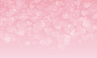 Valentines day greeting card with transparent hearts on pink background