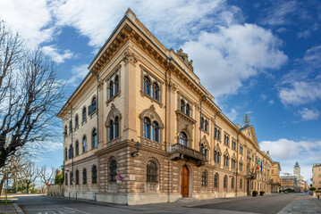 Cuneo, Piedmont, italy - The building Prefecture Cuneo (1882) in street Rome, majestic neoclassical...