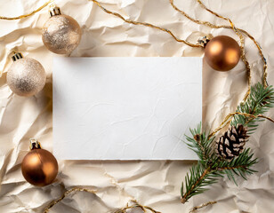 Blank White Greeting Card with Christmas Decoration