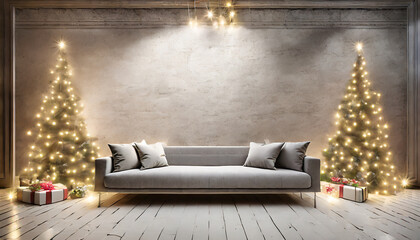 living room with sofa Christmas Decoration cement background Loft style
