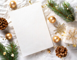 Blank White Greeting Card with Christmas Decoration
