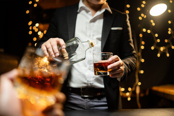 Celebrate whiskey on a friendly party in  restaurant