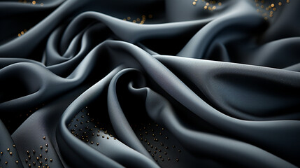 A mesmerizing swirl of intricate patterns and rich texture emerges from the darkness of the black fabric, evoking a sense of mystery and sophistication