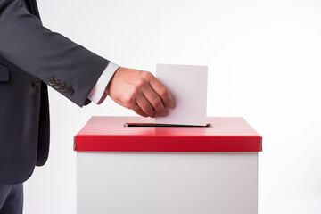 Person Holding Voting Slip In His Hand Above Ballot Box To Vote In Election