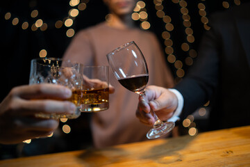 Celebrate whiskey on a friendly party in  restaurant