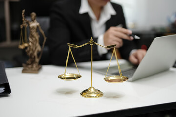 Judge gavel with Justice lawyers having team Concepts of Law and Legal services