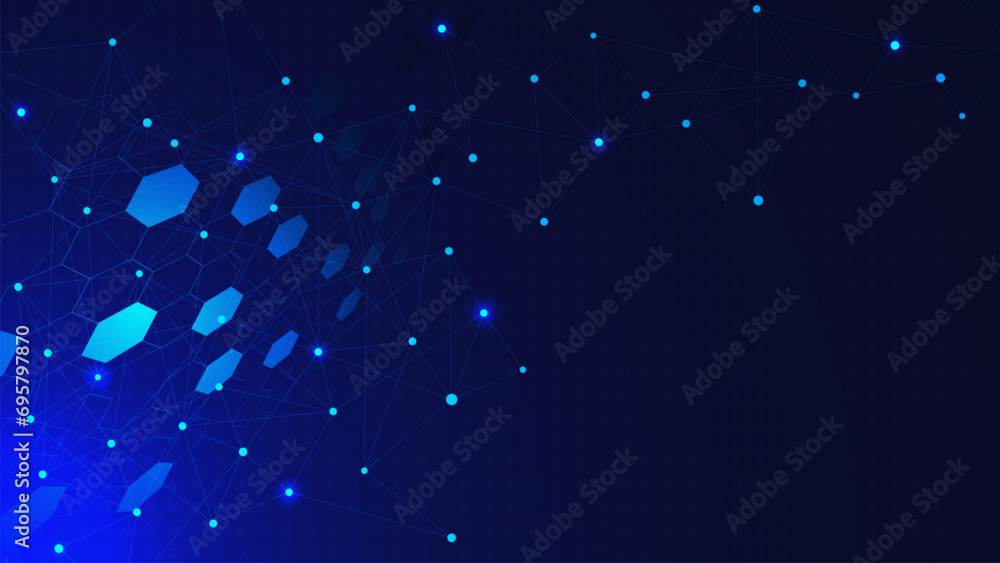 Poster digital technology concept with hexagons shapes and connecting dots and lines. social networking and
