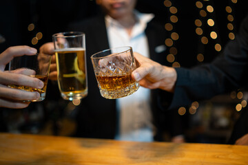 Celebrate whiskey on a friendly party in  restaurant