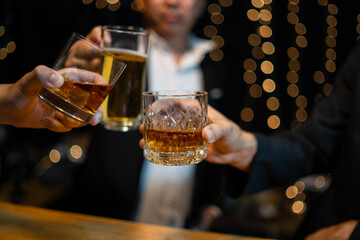 Celebrate whiskey on a friendly party in  restaurant