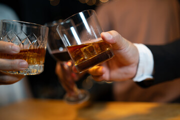 Celebrate whiskey on a friendly party in  restaurant