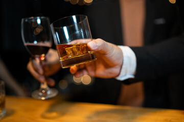 Celebrate whiskey on a friendly party in  restaurant