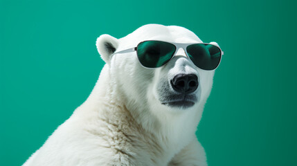 Polar bear wearing white sunglasses